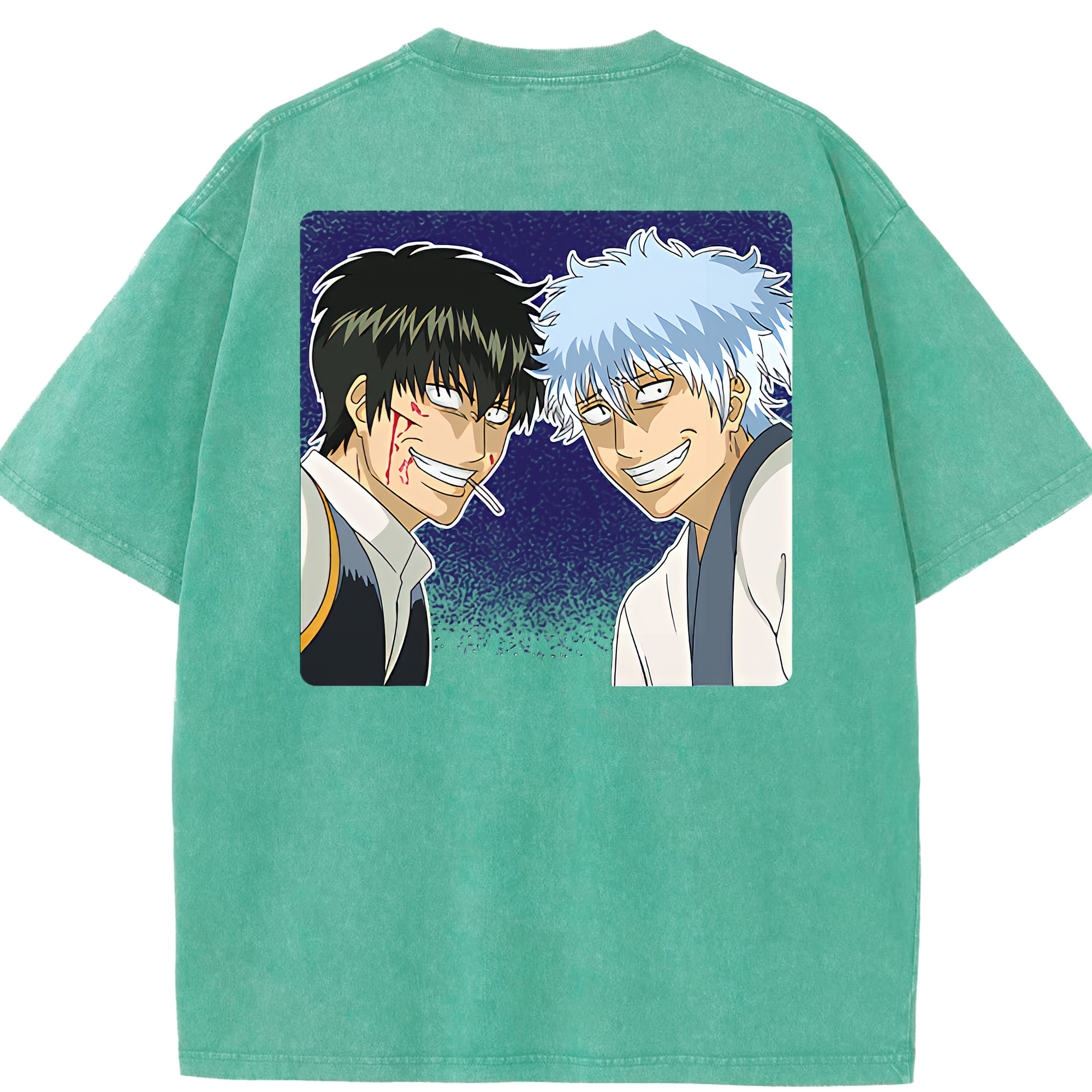 （画像用） ぎんたま 坂田銀時（さかたぎんとき） 神楽 志村新八（しむら しんぱち） GINTAMA Sakata Gintoki Kagura Shimura Shinpachi 綿100% ヴィンテージ風 半袖Tシャツ（背面プリント）